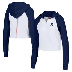 New York Yankees Lusso Women's Jane Raglan Quarter-Zip Tri-Blend Cropped Pullover Hoodie - White