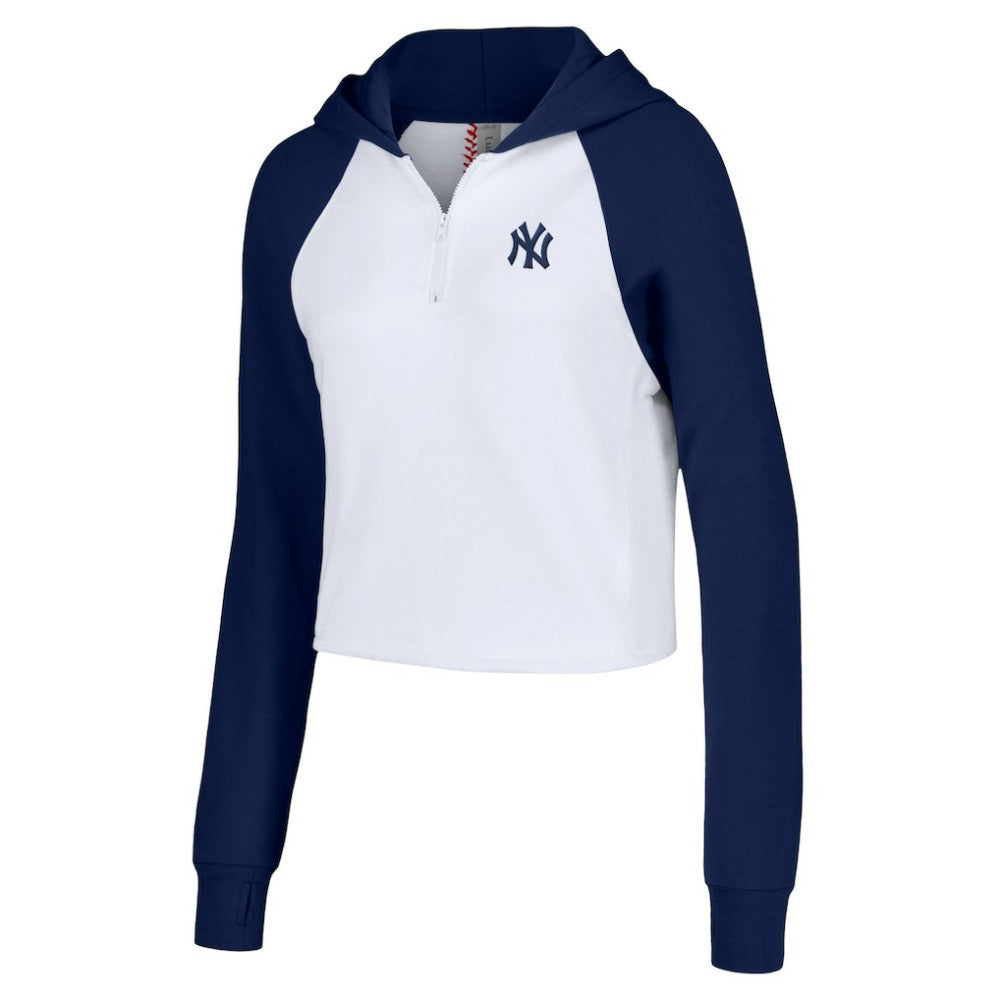 New York Yankees Lusso Women's Jane Raglan Quarter-Zip Tri-Blend Cropped Pullover Hoodie - White