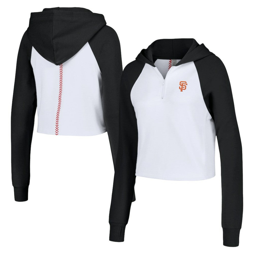 San Francisco Giants Lusso Women's Jane Raglan Quarter-Zip Tri-Blend Cropped Pullover Hoodie - White