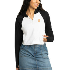 San Francisco Giants Lusso Women's Jane Raglan Quarter-Zip Tri-Blend Cropped Pullover Hoodie - White