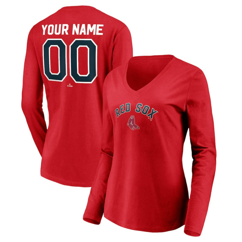 Boston Red Sox Women's Cooperstown Collection Personalized Winning Streak Long Sleeve V-Neck T-Shirt - Red