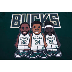 Giannis Antetokounmpo, Jrue Holiday, Khris Middleton Milwaukee Bucks Pro Standard Multi Lineup T-Shirt - Hunter Green sale
