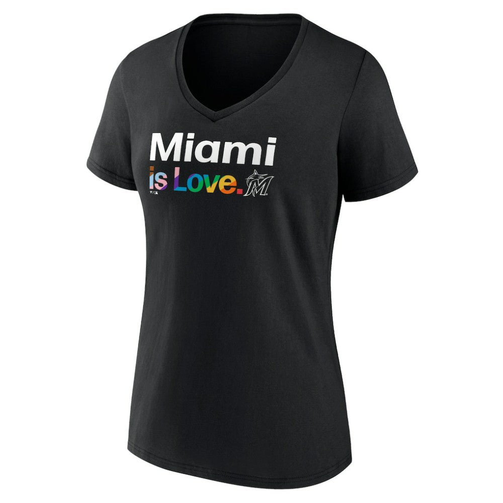 Miami Marlins Women's City Pride V-Neck T-Shirt - Black