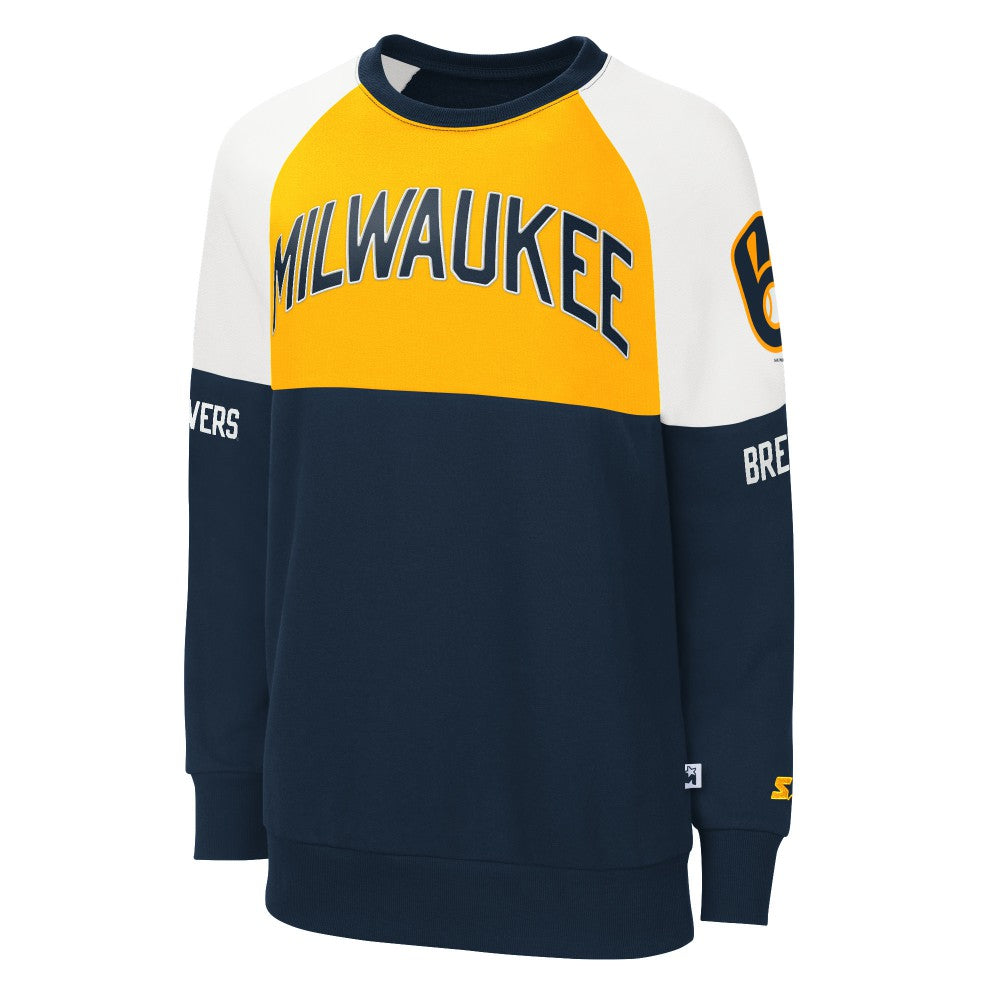 Milwaukee Brewers Starter Women's Baseline Raglan Pullover Sweatshirt - Navy/Gold