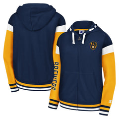 Milwaukee Brewers Starter Women's Homestretch Full-Zip Hoodie - Navy