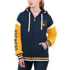 Milwaukee Brewers Starter Women's Homestretch Full-Zip Hoodie - Navy