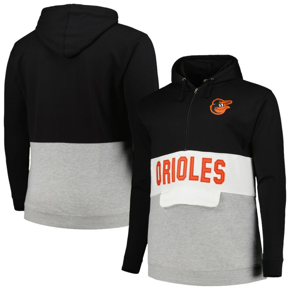 Baltimore Orioles Big & Tall Hoodie Half-Zip Sweatshirt - Black/Heather Gray
