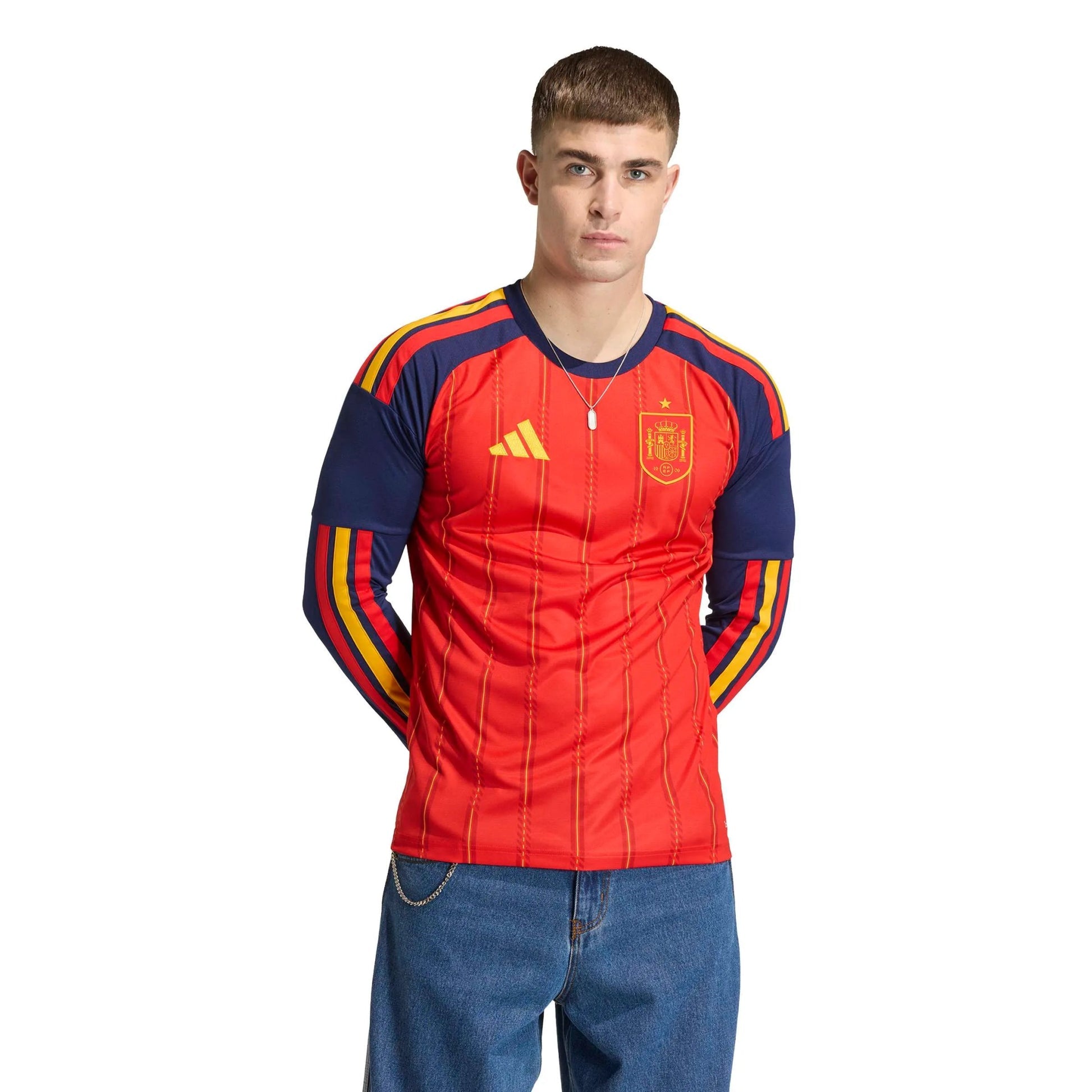 2026 Spain Men's Stadium Home Long-Sleeve Soccer Jersey  | Hot